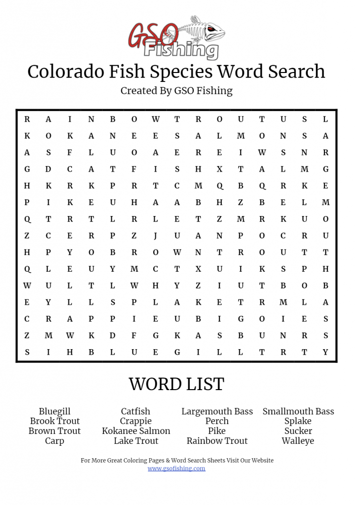Fish Species Word Search - GSO Fishing