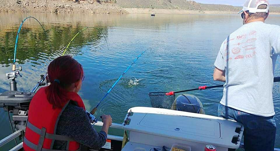 GSO Fishing Owner & Daughter Trolling and reeling in fish with Velocity Rods on Blue Mesa Reservoir