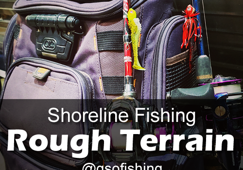 GSO Fishing - Shoreline Fishing - Rough Terrain - Fishing Tackle Backpack and two fishing poles