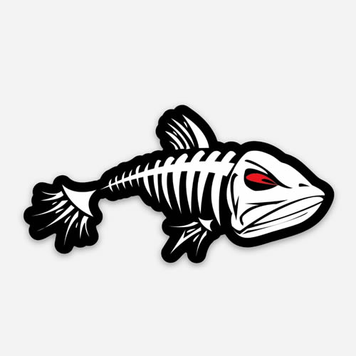 GSO Fishing White Grumpy Fish Logo with Red Eye