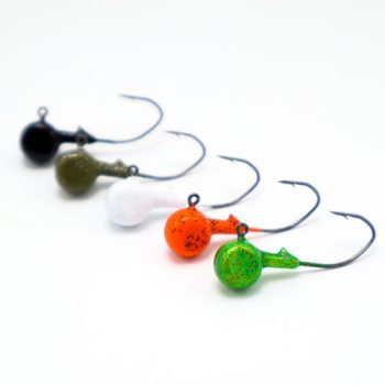GSO Fishing Premium Pill Head Jigs In Multiple Colors, Green, Orange, White, Olive, and Black